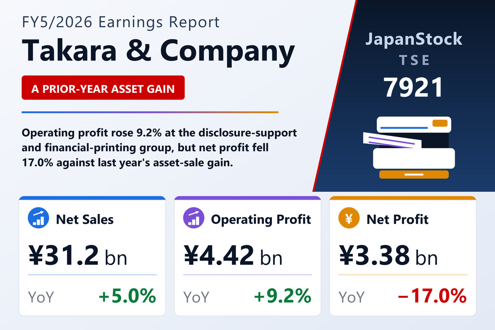 Takara & Company FY5/2026 earnings summary