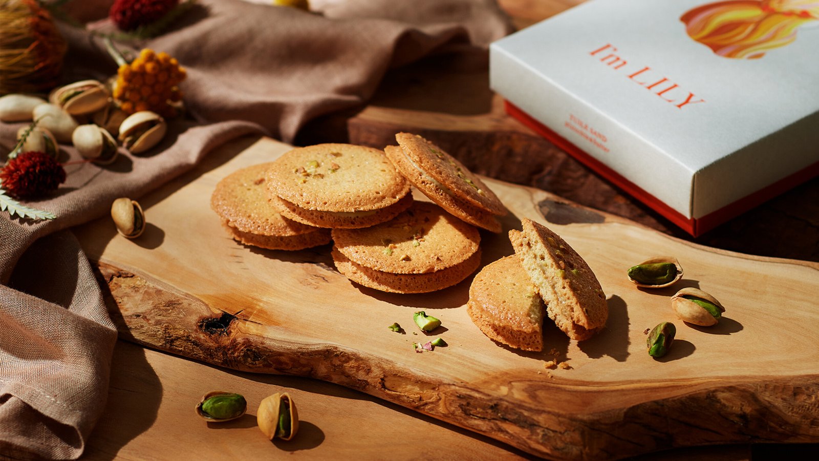 Pistachio tuile sandwich cookies from the I’m LILY brand