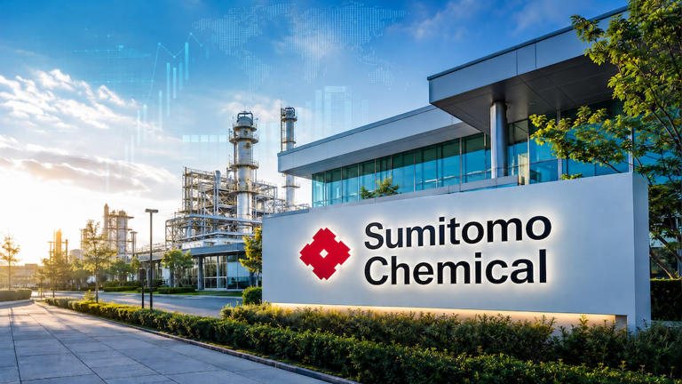 Sumitomo Chemical chemical plant and storage tanks at an industrial complex in Japan