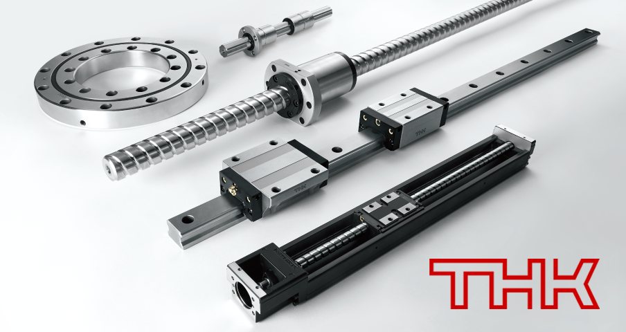 THK linear motion guide rails and bearing components used in industrial machinery