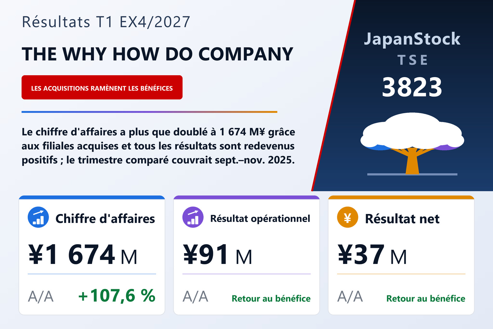 Synthèse des résultats du T1 de l'exercice 4/2027 de THE WHY HOW DO COMPANY, Inc.