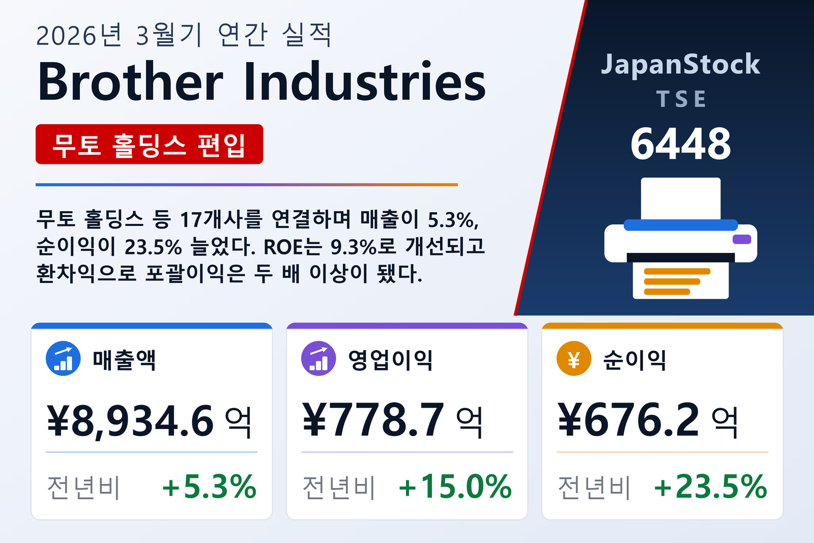 Brother Industries 2026년 3월기 실적 요약