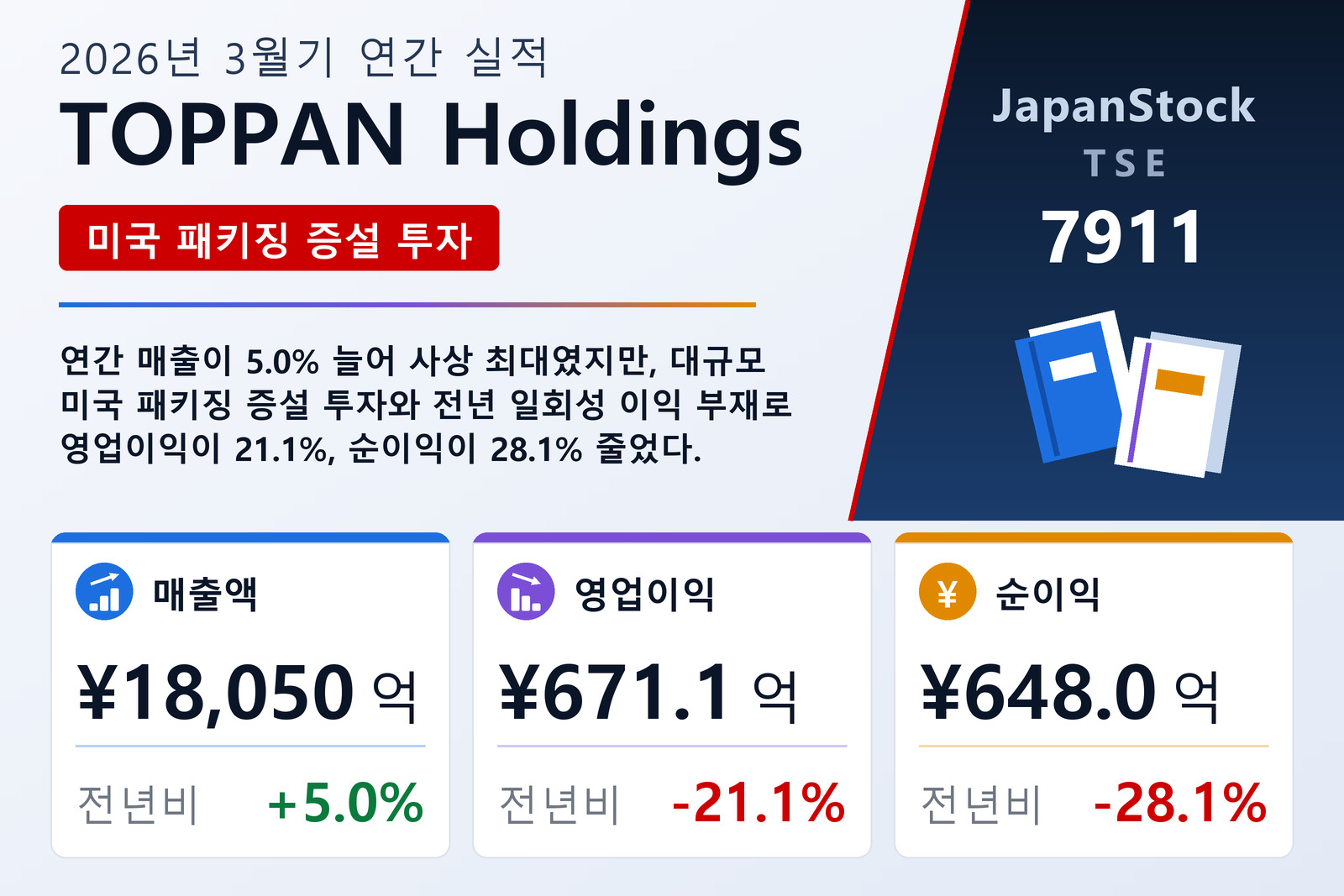 TOPPAN Holdings 2026년 3월기 실적 요약