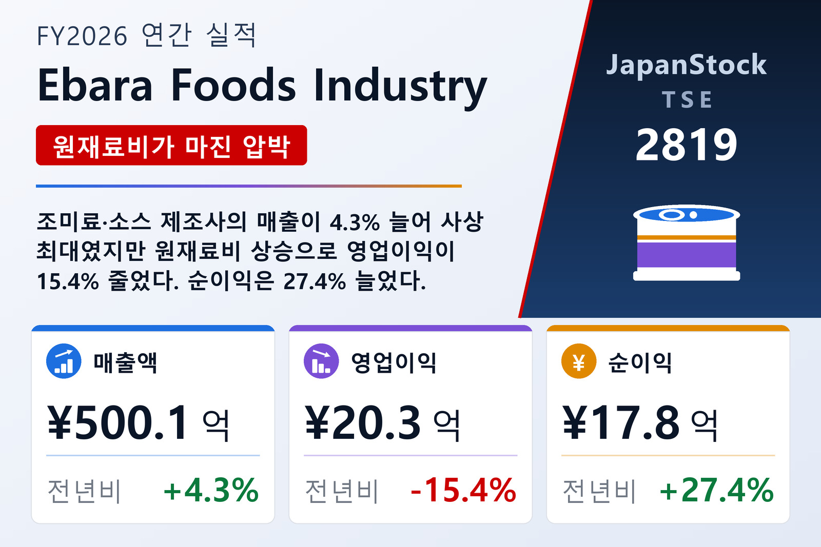 Ebara Foods Industry FY2026 실적 요약