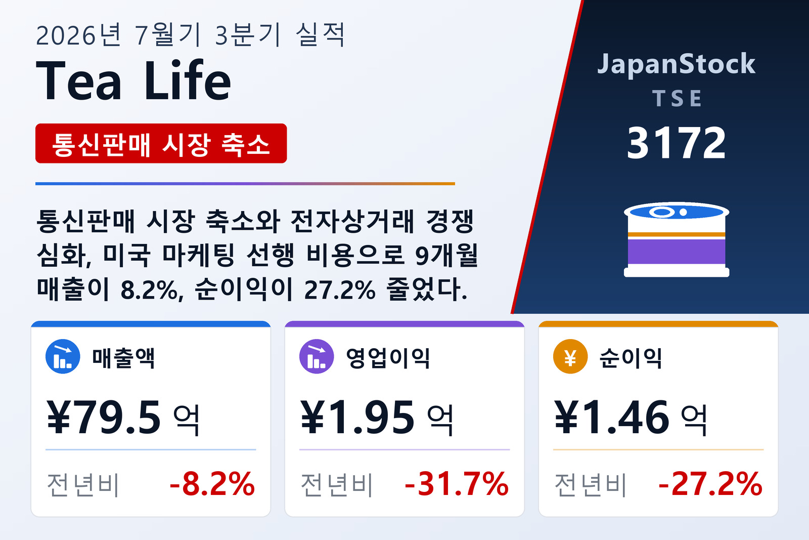 Tea Life 2026년 7월기 3분기 실적 요약
