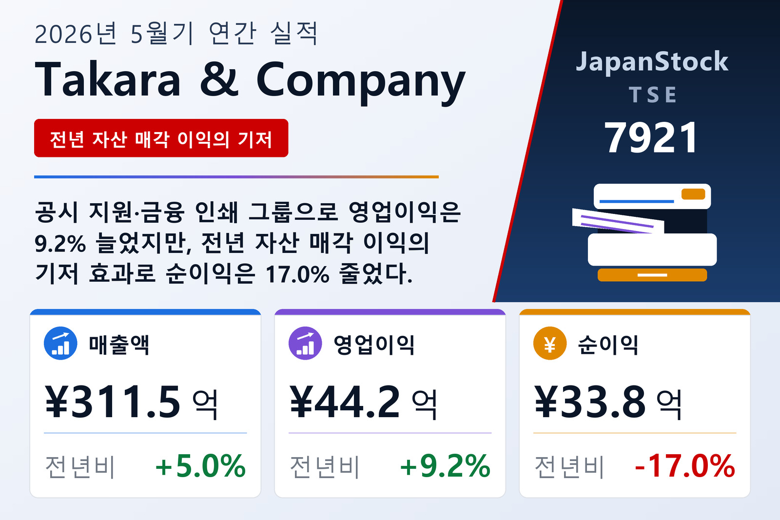 Takara & Company 2026년 5월기 실적 요약