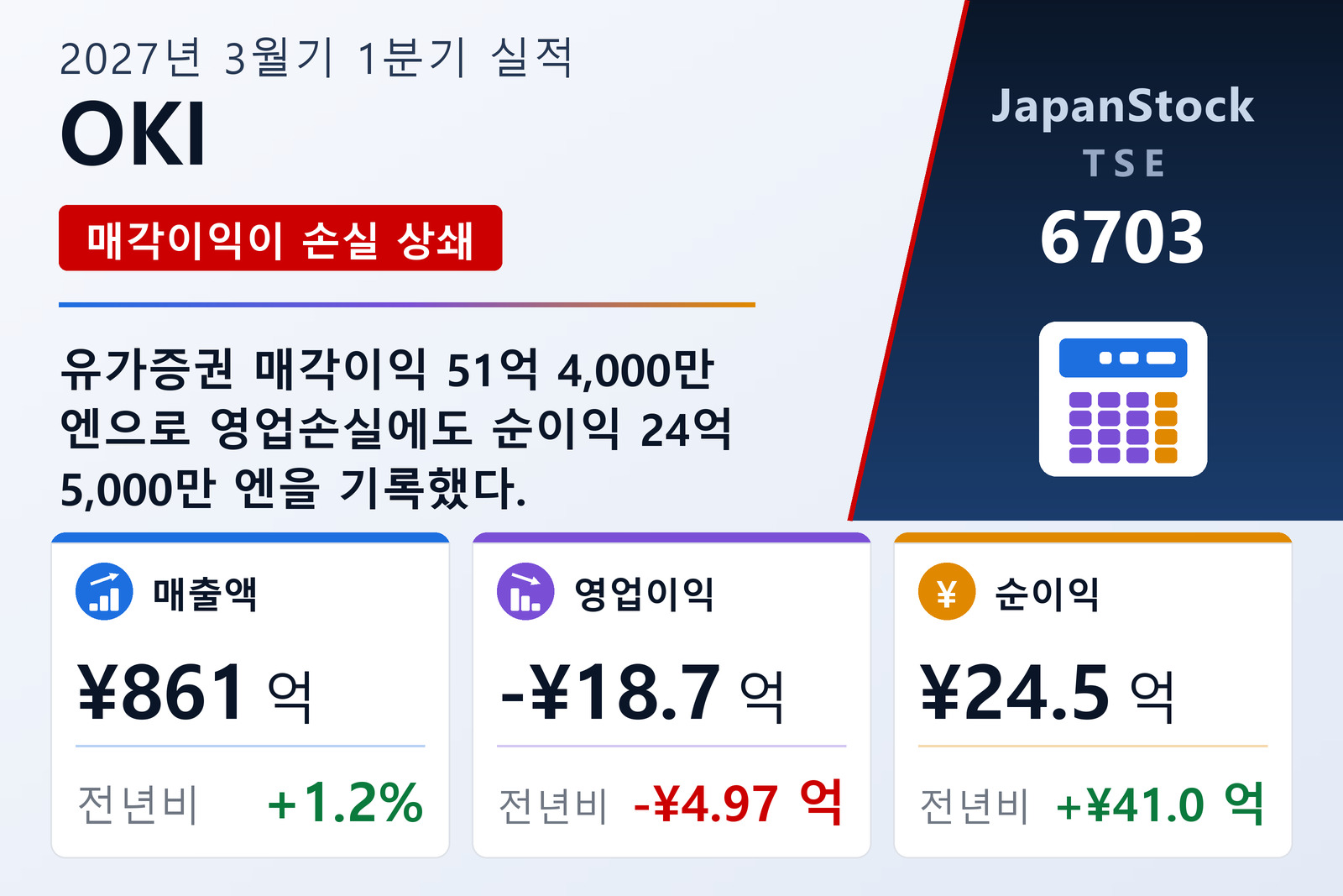 오키전기공업 FY3/2027 1분기 실적 요약