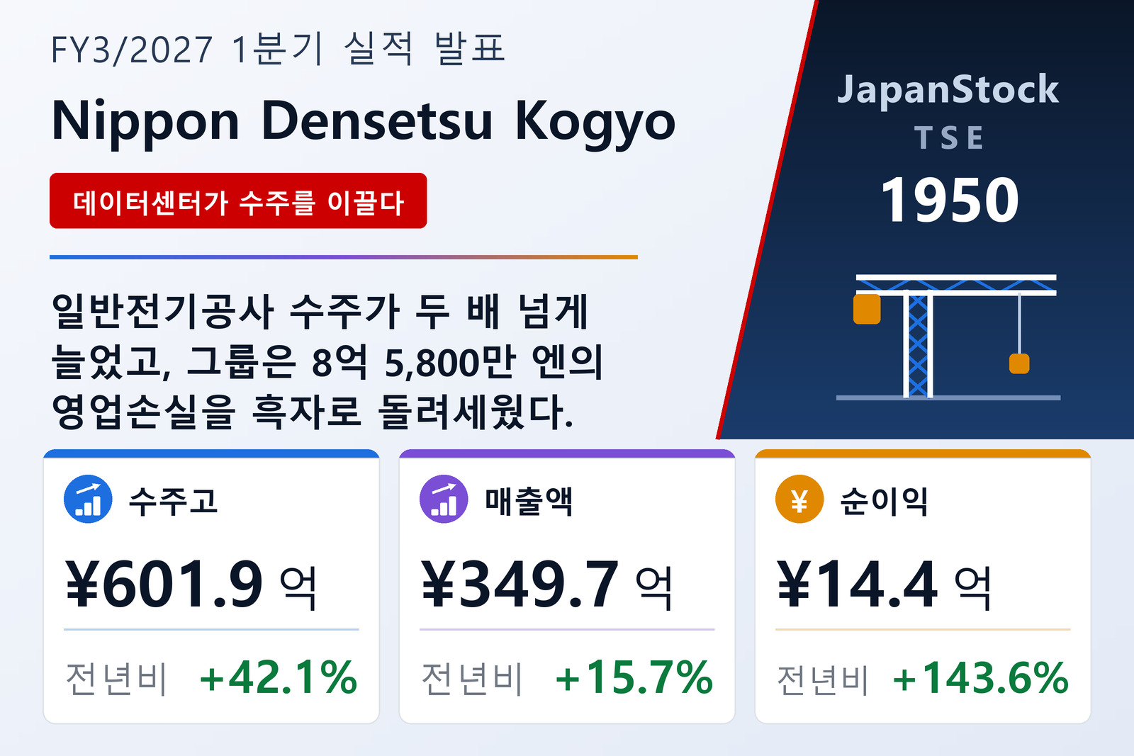 일본전설공업 2027년 3월기 1분기 실적 요약