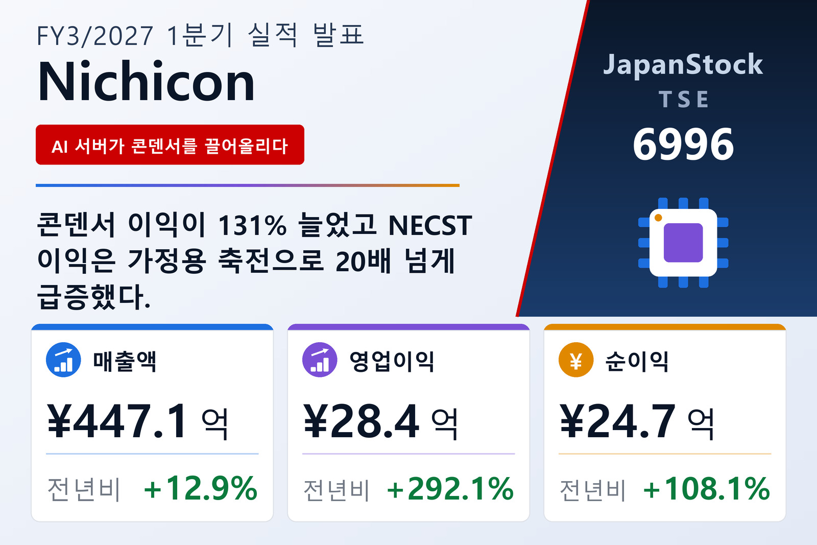니치콘 2027년 3월기 1분기 실적 요약