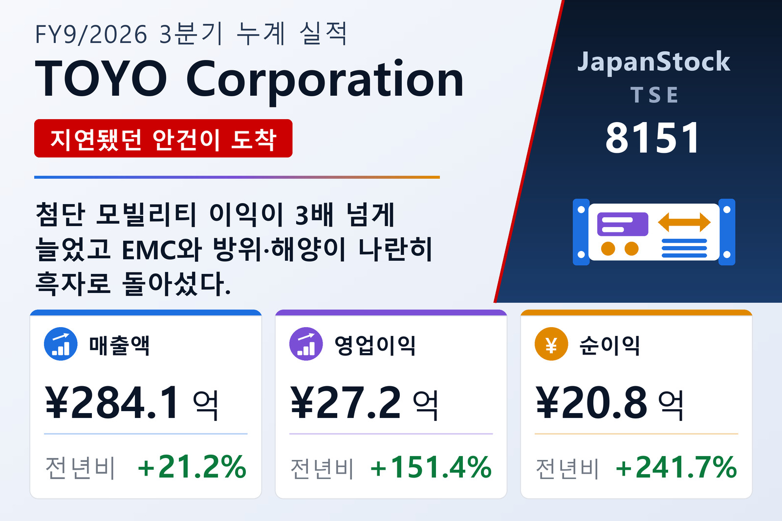 도요테크니카 2026년 9월기 3분기 누계 실적 요약