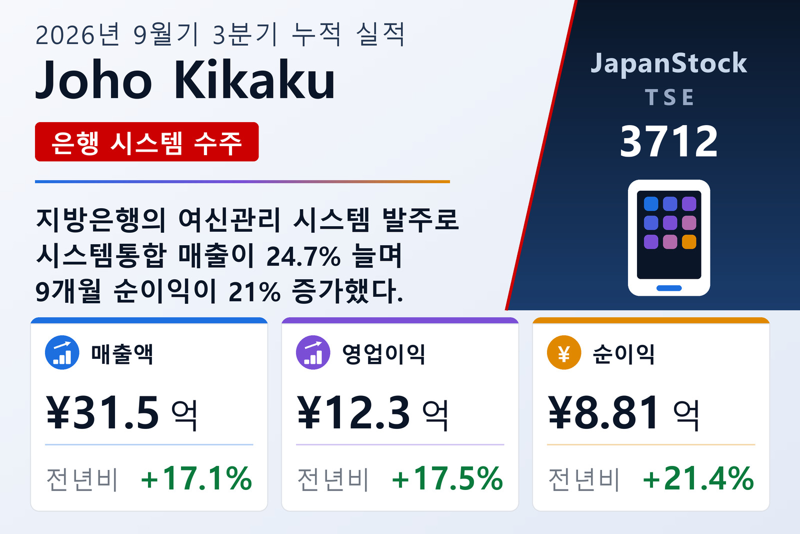 Joho Kikaku 2026년 9월기 3분기 누적 실적 요약