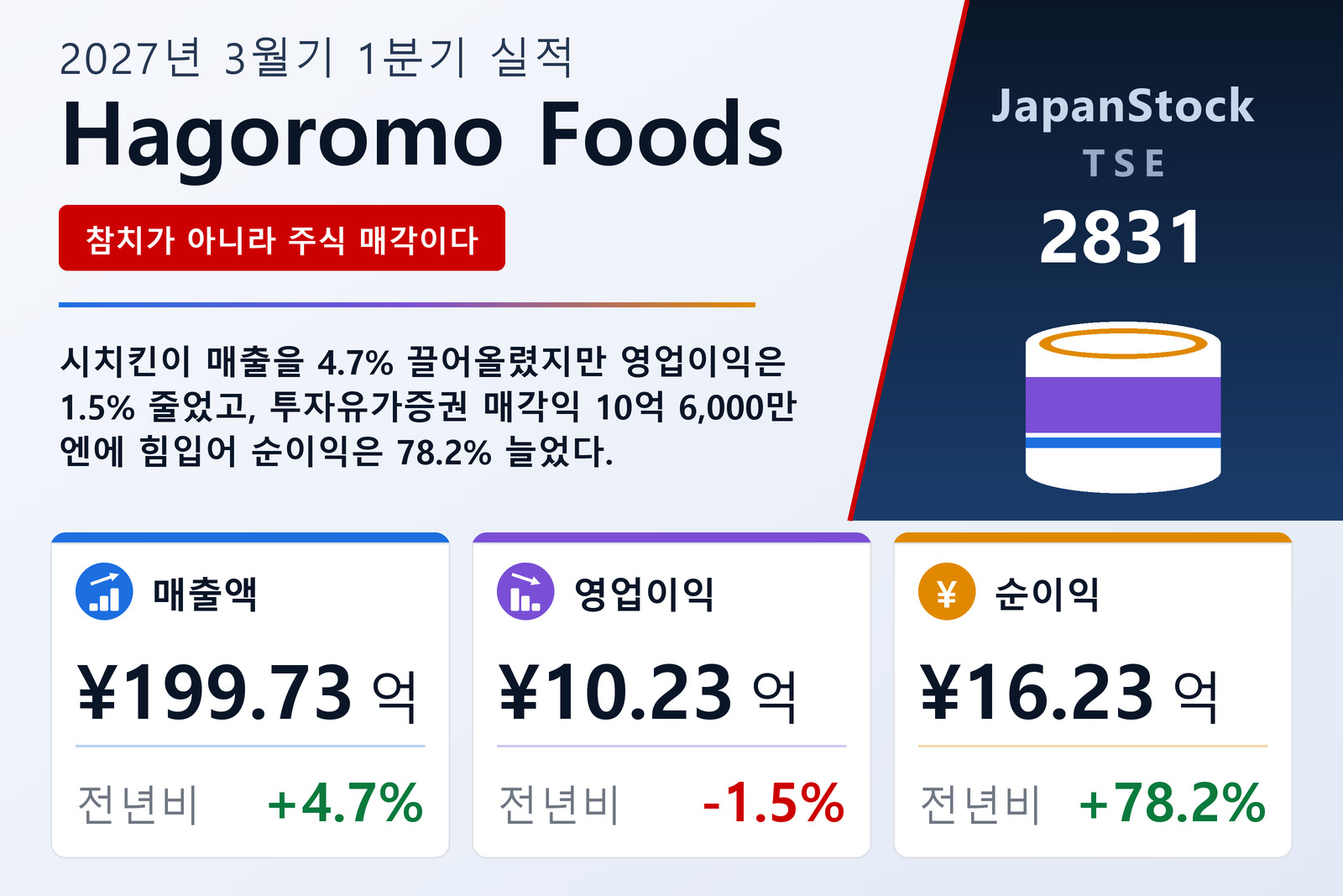 하고로모푸드 2027년 3월기 1분기 실적 요약