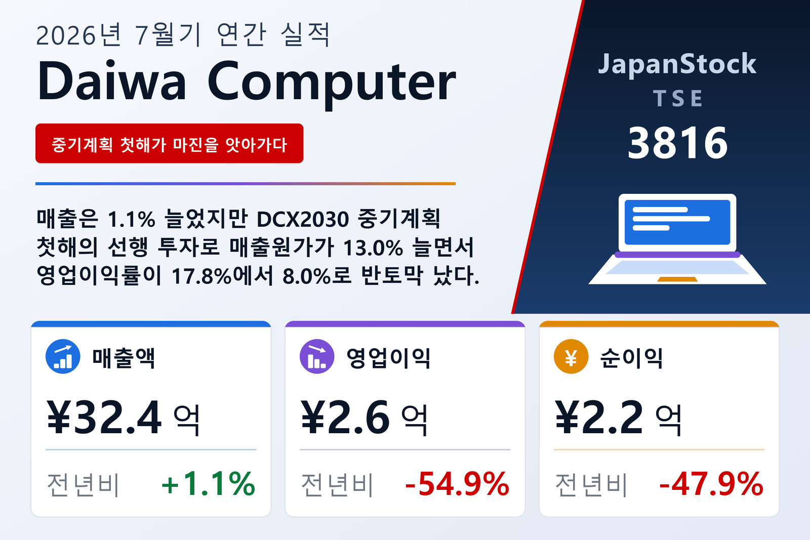 다이와컴퓨터 2026년 7월기 실적 요약