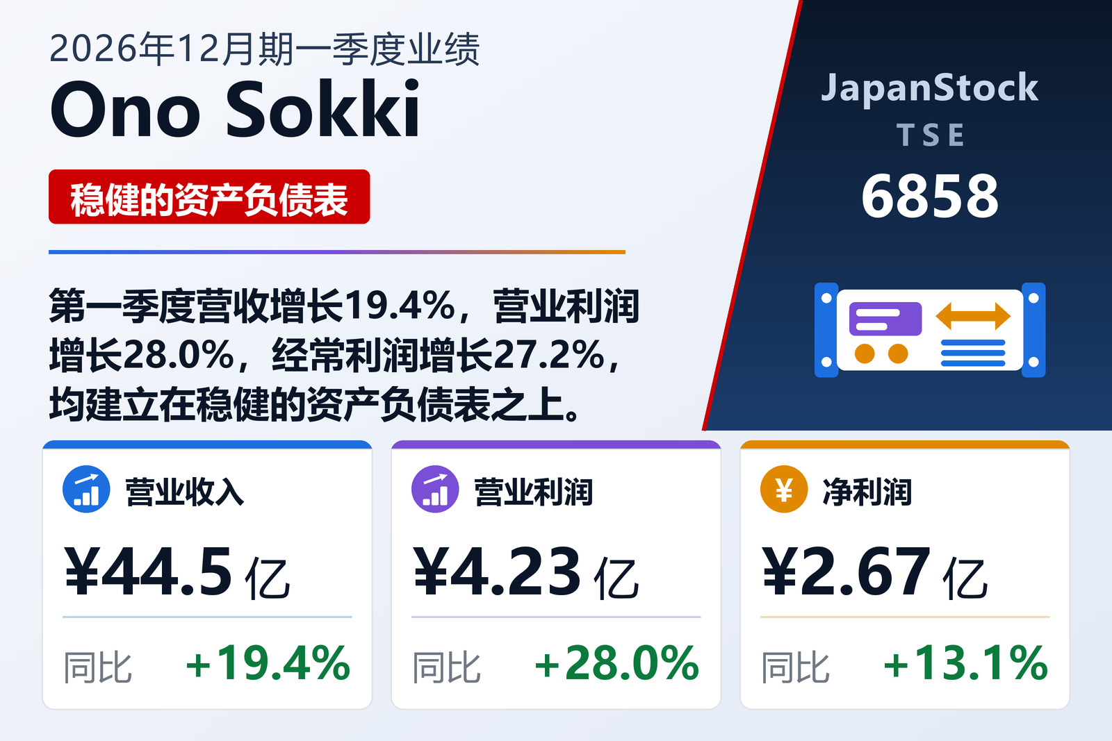 Ono Sokki 2026年12月期一季度业绩摘要