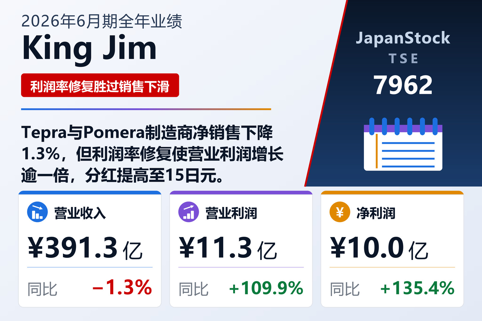 King Jim 2026年6月期全年业绩摘要