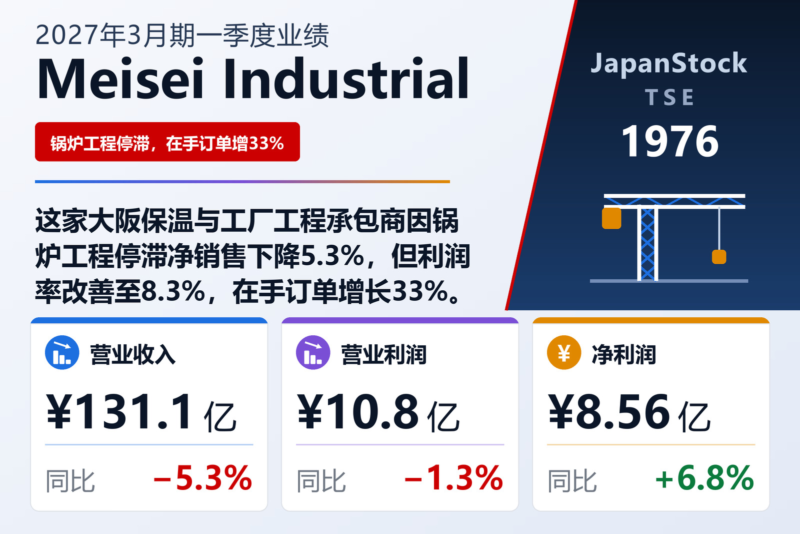 Meisei Industrial 2027年3月期一季度业绩摘要