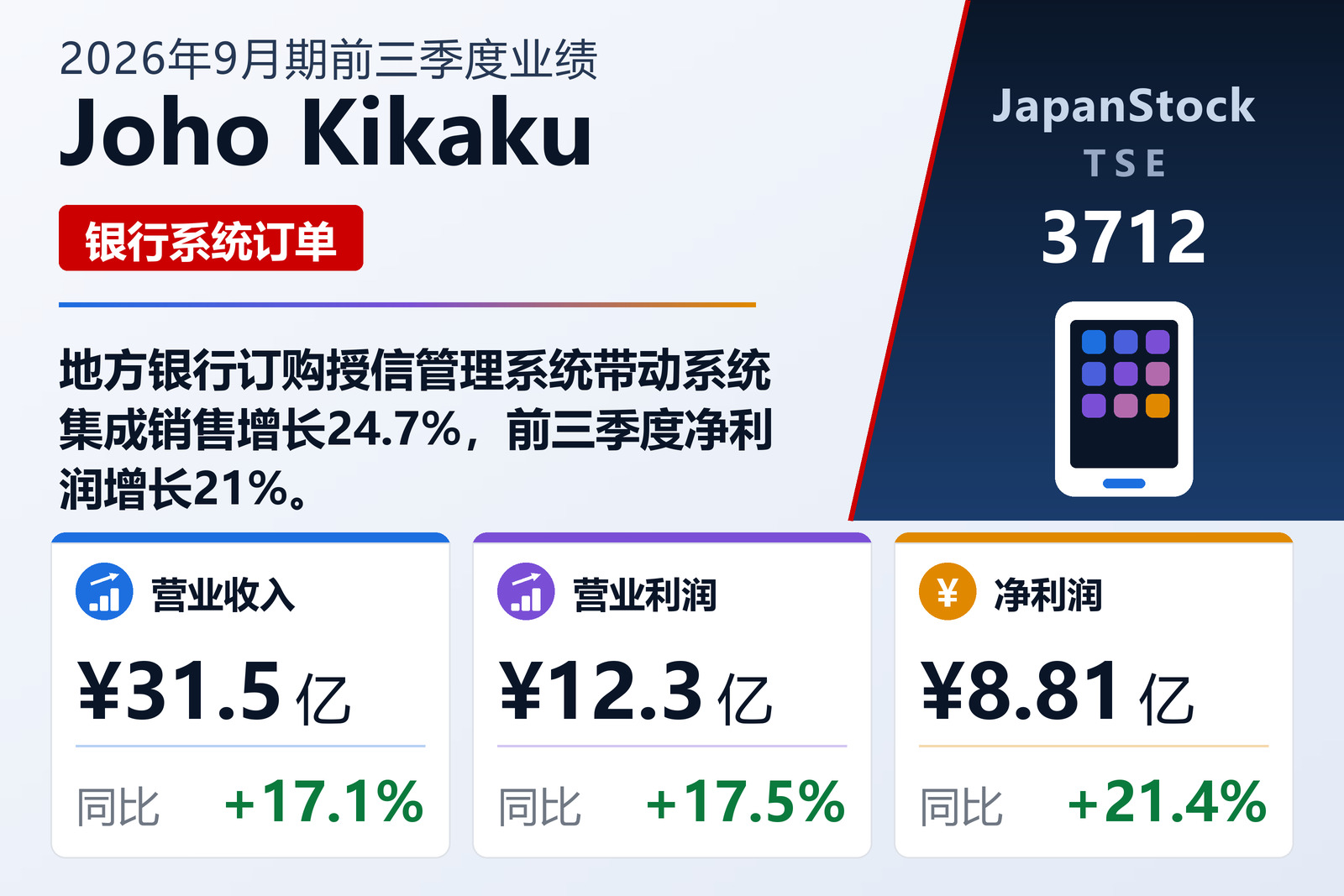 Joho Kikaku 2026年9月期前三季度业绩摘要